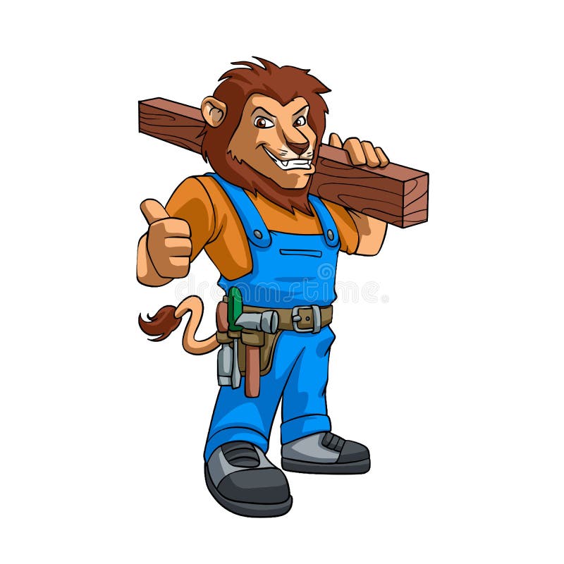 Lion carpenter illustration mascot . vector illustration. Lion carpenter illustration mascot . vector illustration